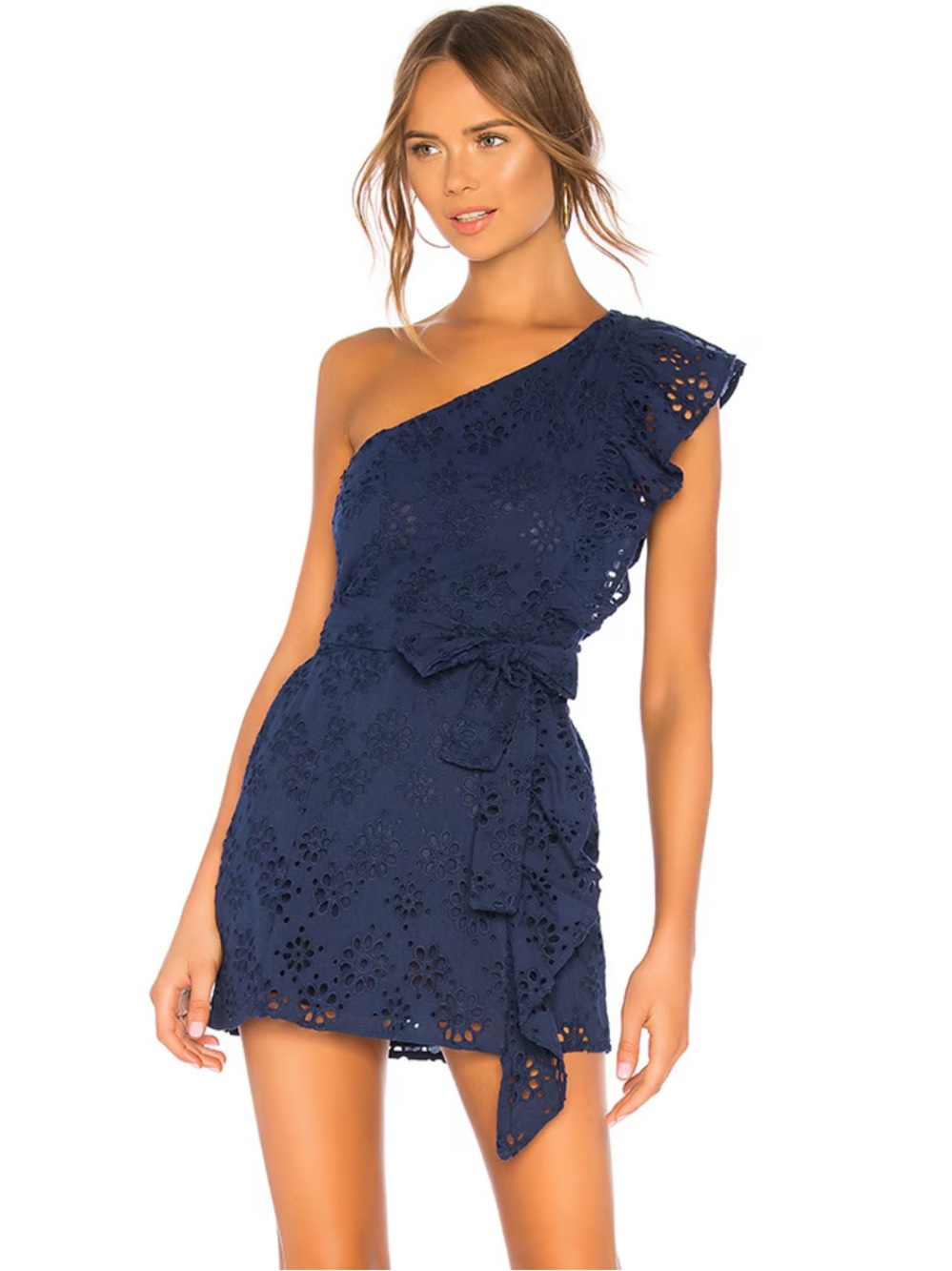 Lovers and Friends Seana Ruffle Eyelet Mini Dress Deep Navy